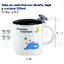Taza de cerámica con diseño, tapa y cuchara  370ml