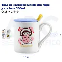 Taza de cerámica con diseño, tapa y cuchara  360ml