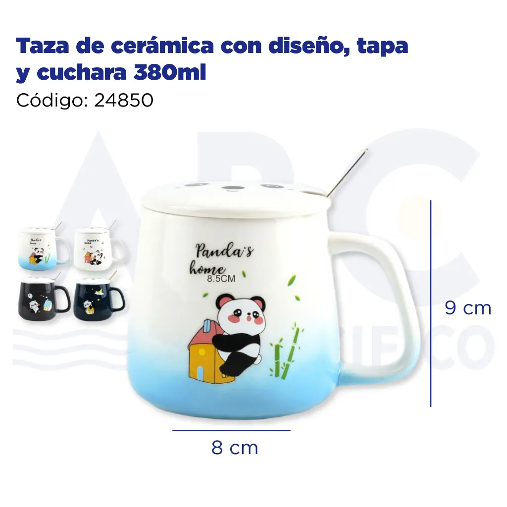 Taza de cerámica con diseño, tapa y cuchara  380ml