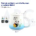 Taza de cerámica con diseño, tapa y cuchara  380ml