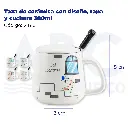 Taza de cerámica con diseño, tapa y cuchara  380ml
