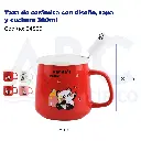 Taza de cerámica con diseño, tapa y cuchara  380ml