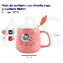 Taza de cerámica con diseño, tapa y cuchara  380ml