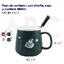 Taza de cerámica con diseño, tapa y cuchara  380ml