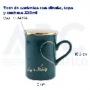 Taza de cerámica con diseño, tapa y cuchara  320ml