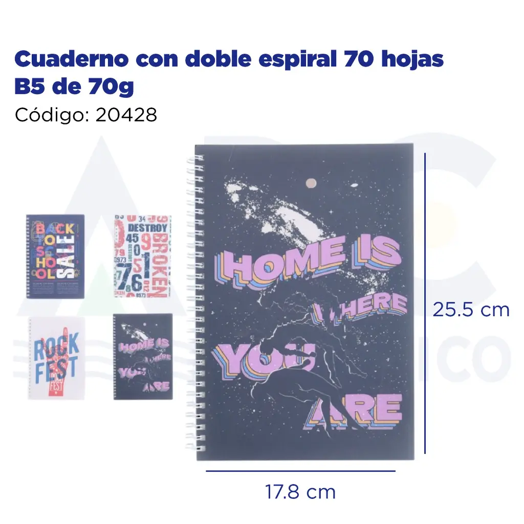 Cuaderno con doble espiral 70 hojas B5 de 70g