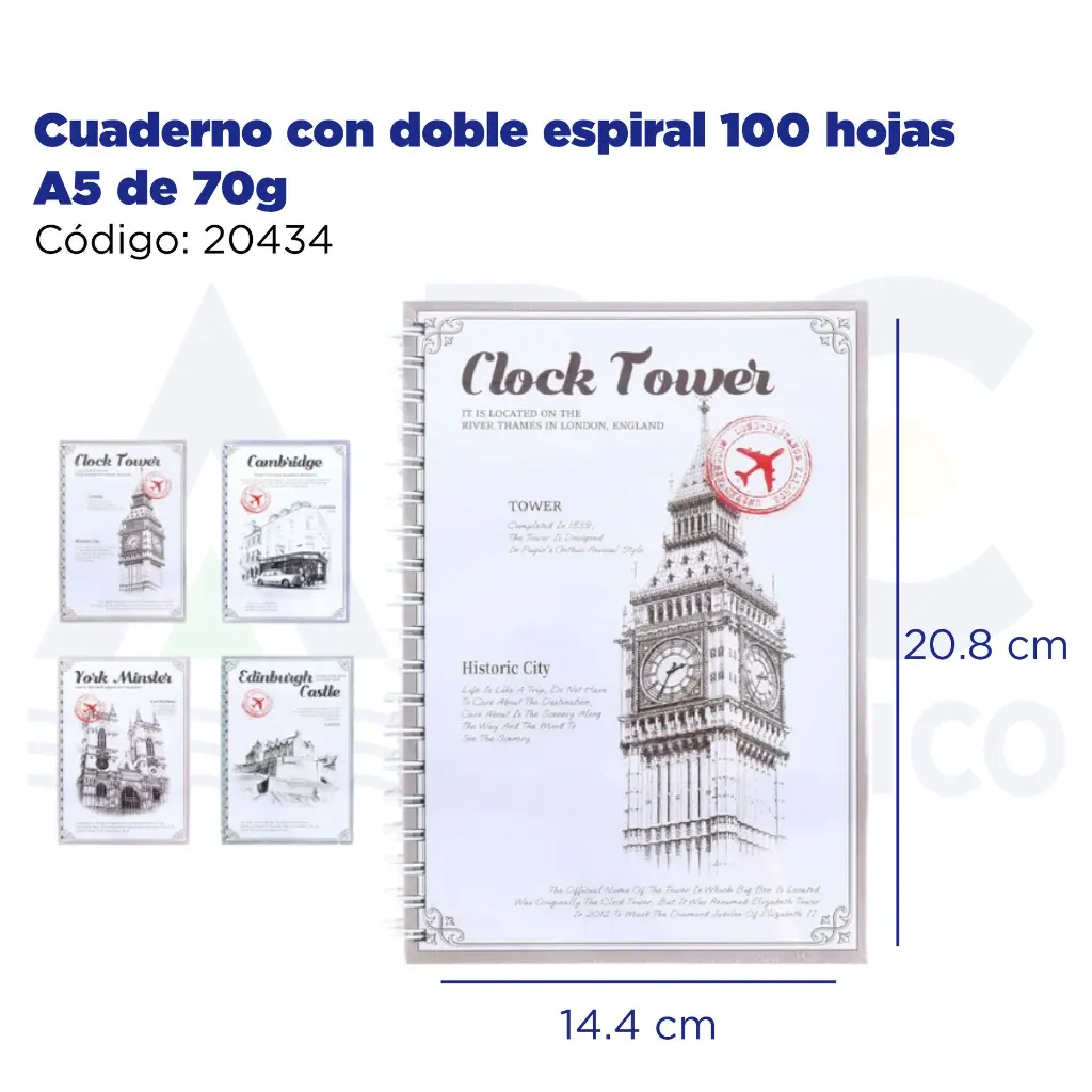 Cuaderno con doble espiral 100 hojas A5 de 70g