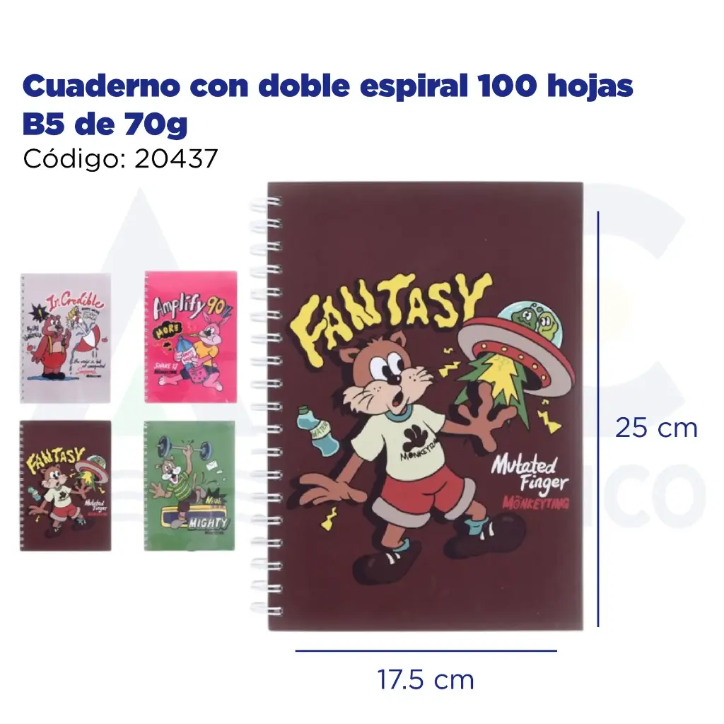 Cuaderno con doble espiral 100 hojas B5 de 70g