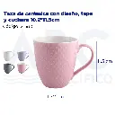 Taza de cerámica con diseño, tapa y cuchara 10.2*11.5cm 