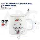 Taza de cerámica con diseño, tapa y cuchara 380ml