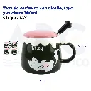 Taza de cerámica con diseño, tapa y cuchara 380ml