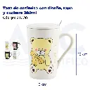 Taza de cerámica con diseño, tapa y cuchara 380ml