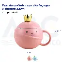 Taza de cerámica con diseño, tapa y cuchara 320ml