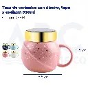 Taza de cerámica con diseño, tapa y cuchara 350ml