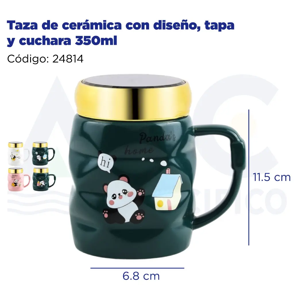 Taza de cerámica con diseño, tapa y cuchara 350ml