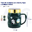 Taza de cerámica con diseño, tapa y cuchara 350ml