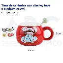 Taza de cerámica con diseño, tapa y cuchara 350ml