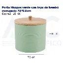 Porta hisopos verde con tapa de bambú corrugado 7.8*8.8cm