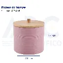 Porta hisopos rosa con tapa de bambú corrugado 7.8*8.8cm