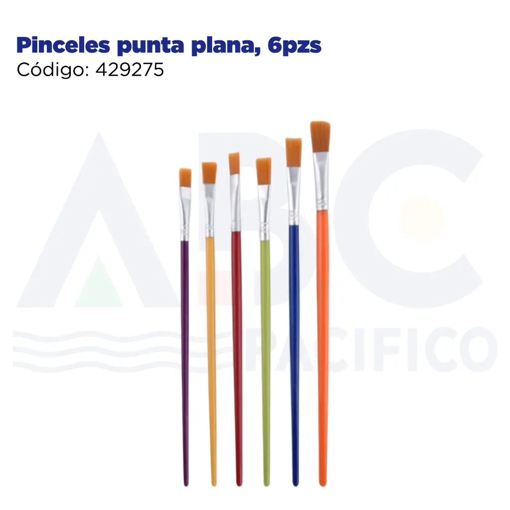 Pinceles punta plana, 6pzs