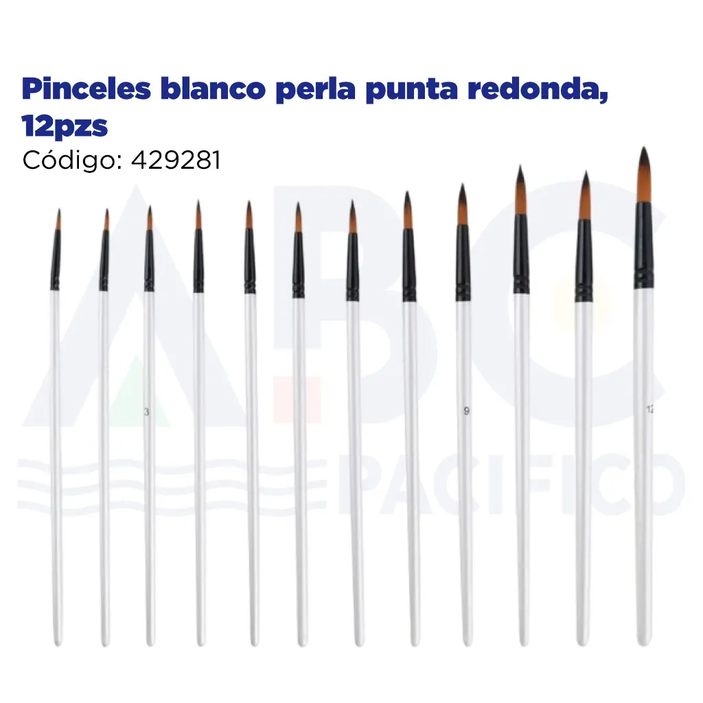 Pinceles blanco perla punta redonda, 12pzs