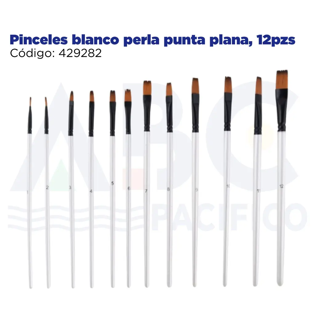 Pinceles blanco perla punta plana,  12pzs