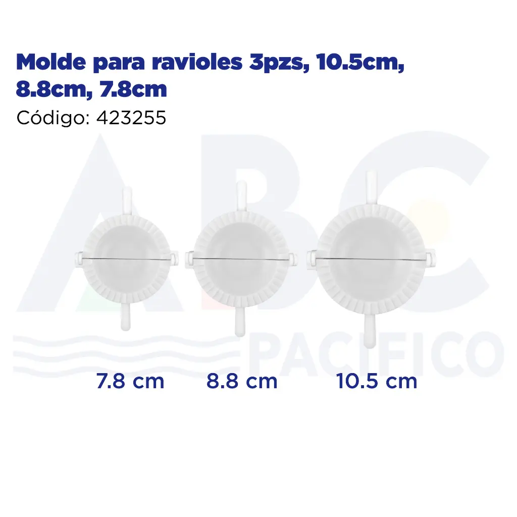 Molde para ravioles 3pzs, 10.5cm, 8.8cm, 7.8cm