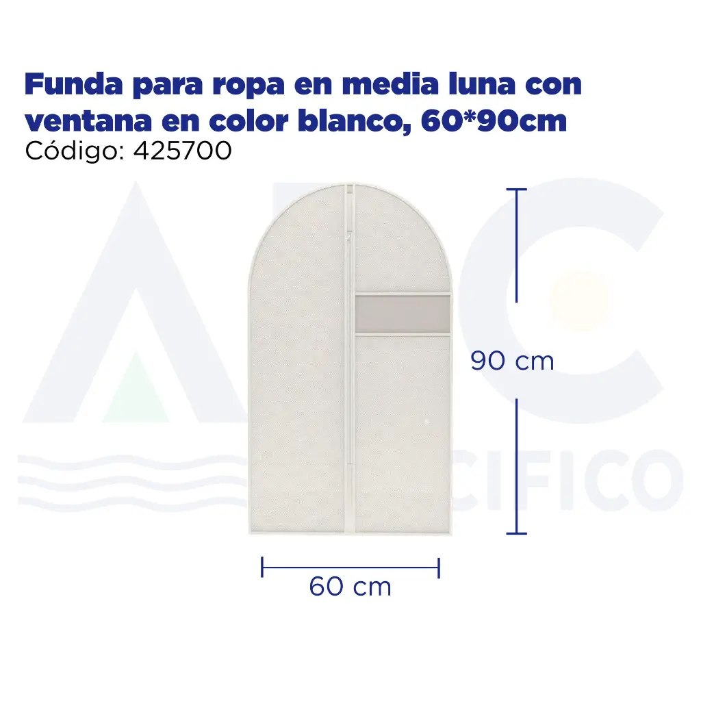 Funda para ropa en media luna con ventana en color blanco, 60*90cm