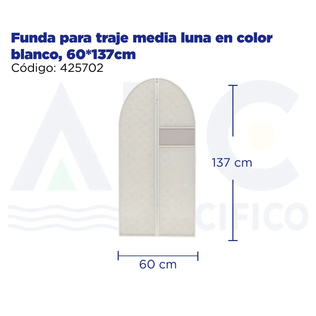Funda para traje media luna en color blanco, 60*137cm