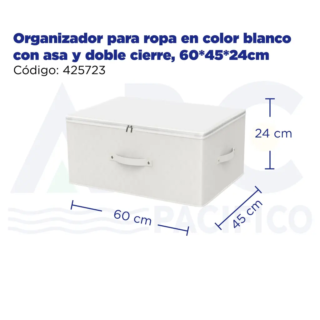 Organizador para ropa en color blanco con asa y doble cierre, 60*45*24cm