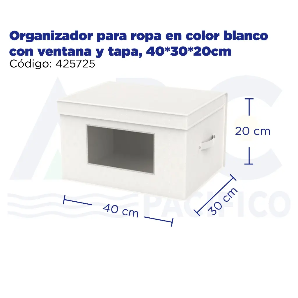 Organizador para ropa en color blanco con ventana y tapa, 40*30*20cm