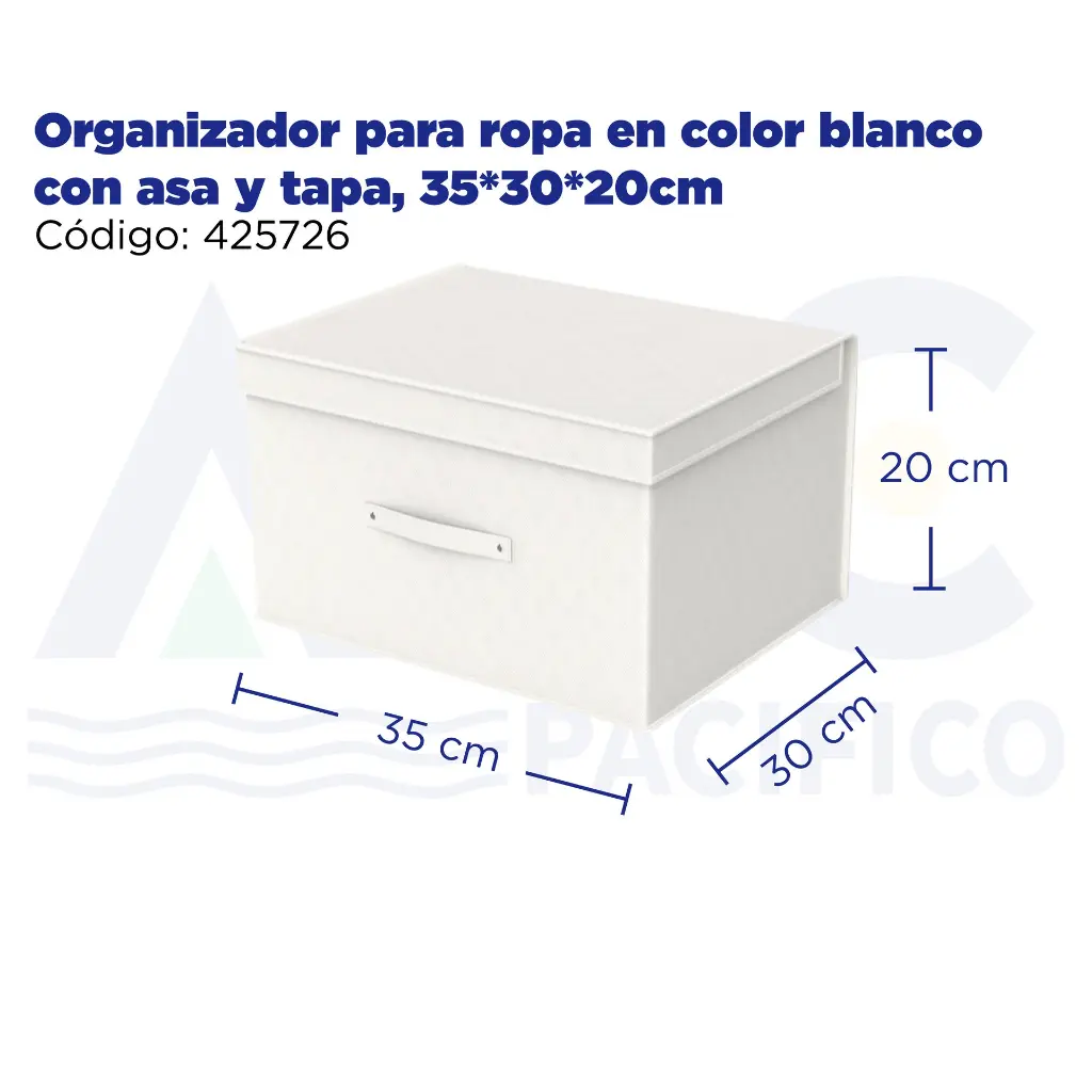 Organizador para ropa en color blanco con asa y tapa, 35*30*20cm