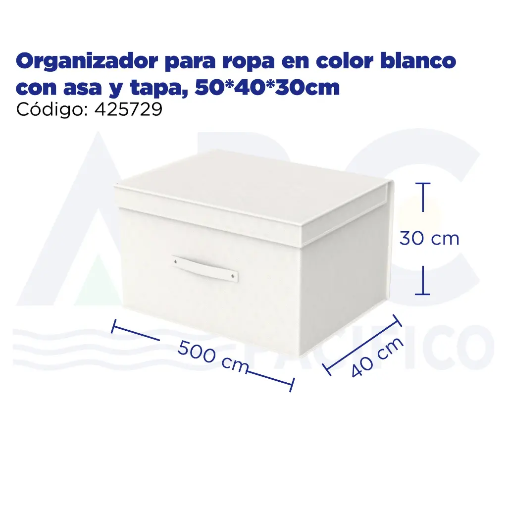 Organizador para ropa en color blanco con asa y tapa, 50*40*30cm