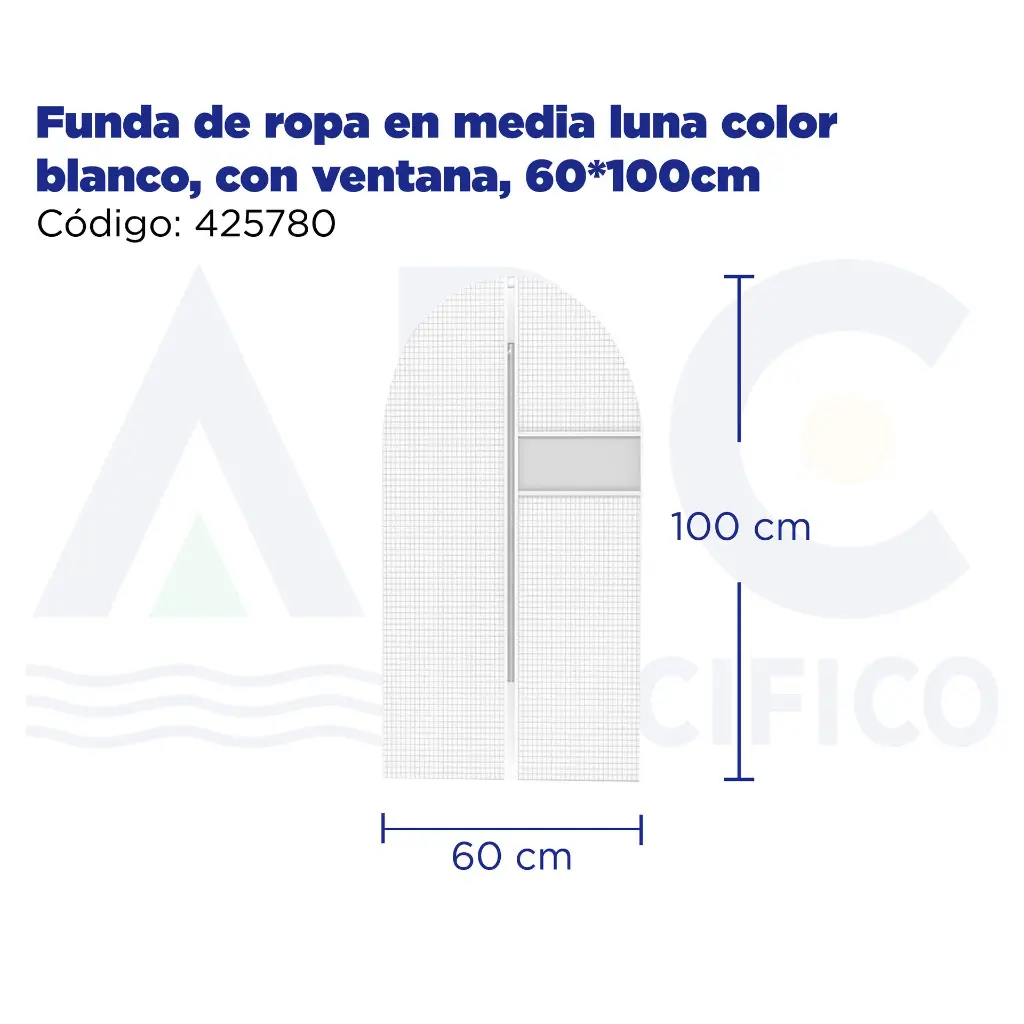 Funda de ropa en media luna color blanco, con ventana, 60*100cm