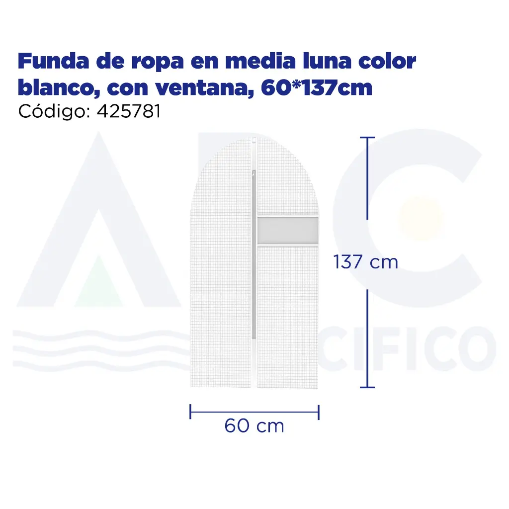 Funda de ropa en media luna color blanco, con ventana, 60*137cm