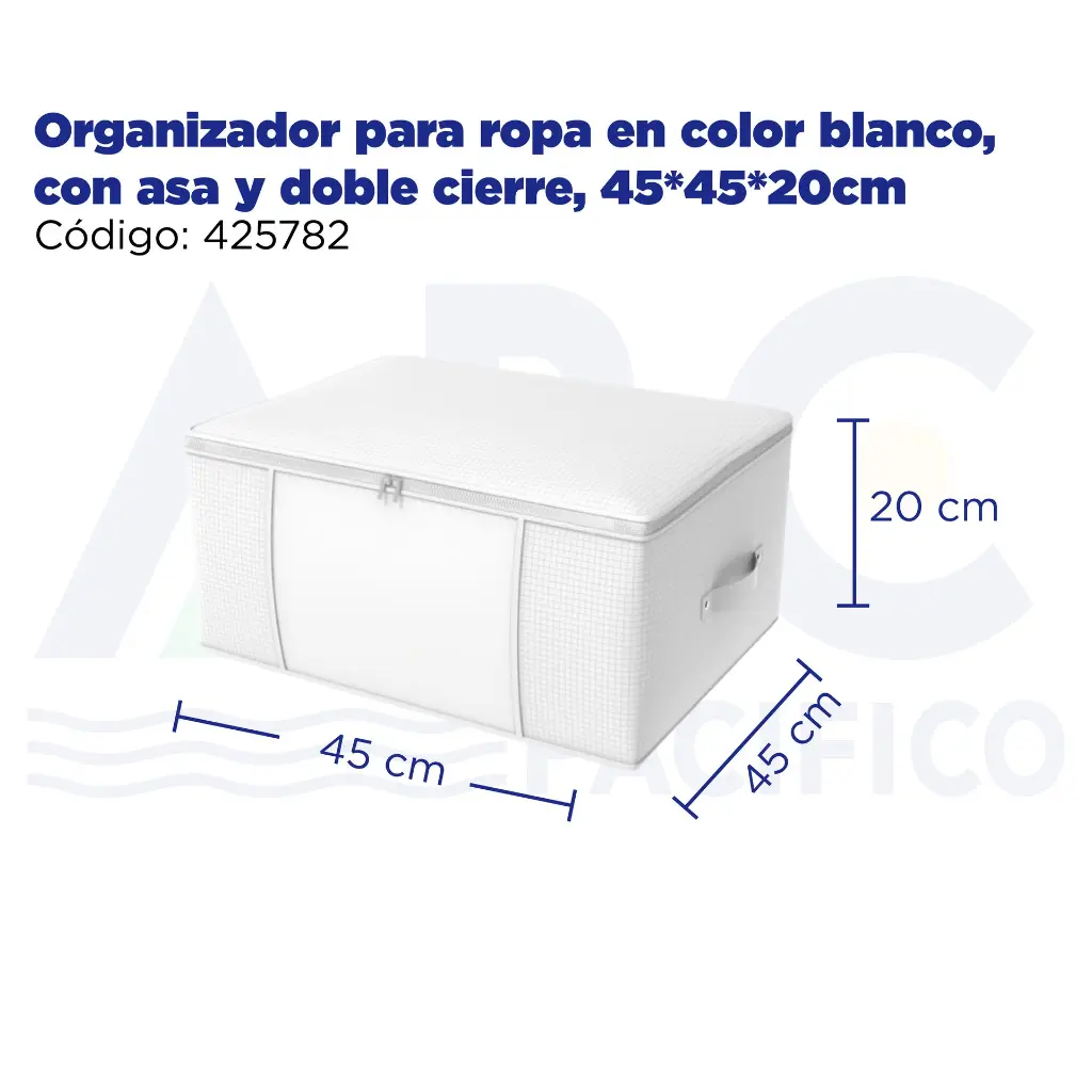Organizador para ropa en color blanco, con asa y doble cierre, 45*45*20cm