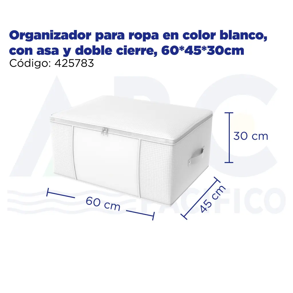 Organizador para ropa en color blanco, con asa y doble cierre, 60*45*30cm