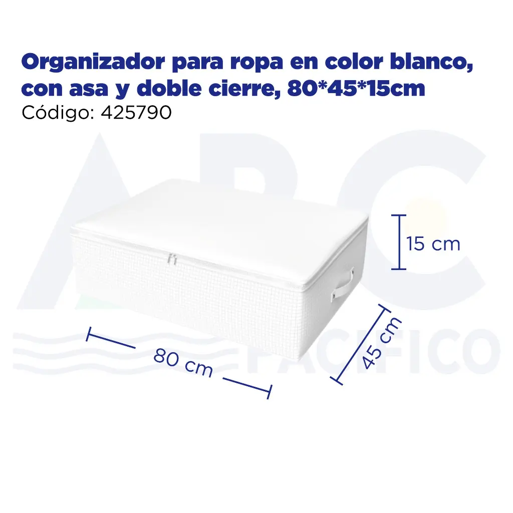 Organizador para ropa en color blanco, con asa y doble cierre, 80*45*15cm