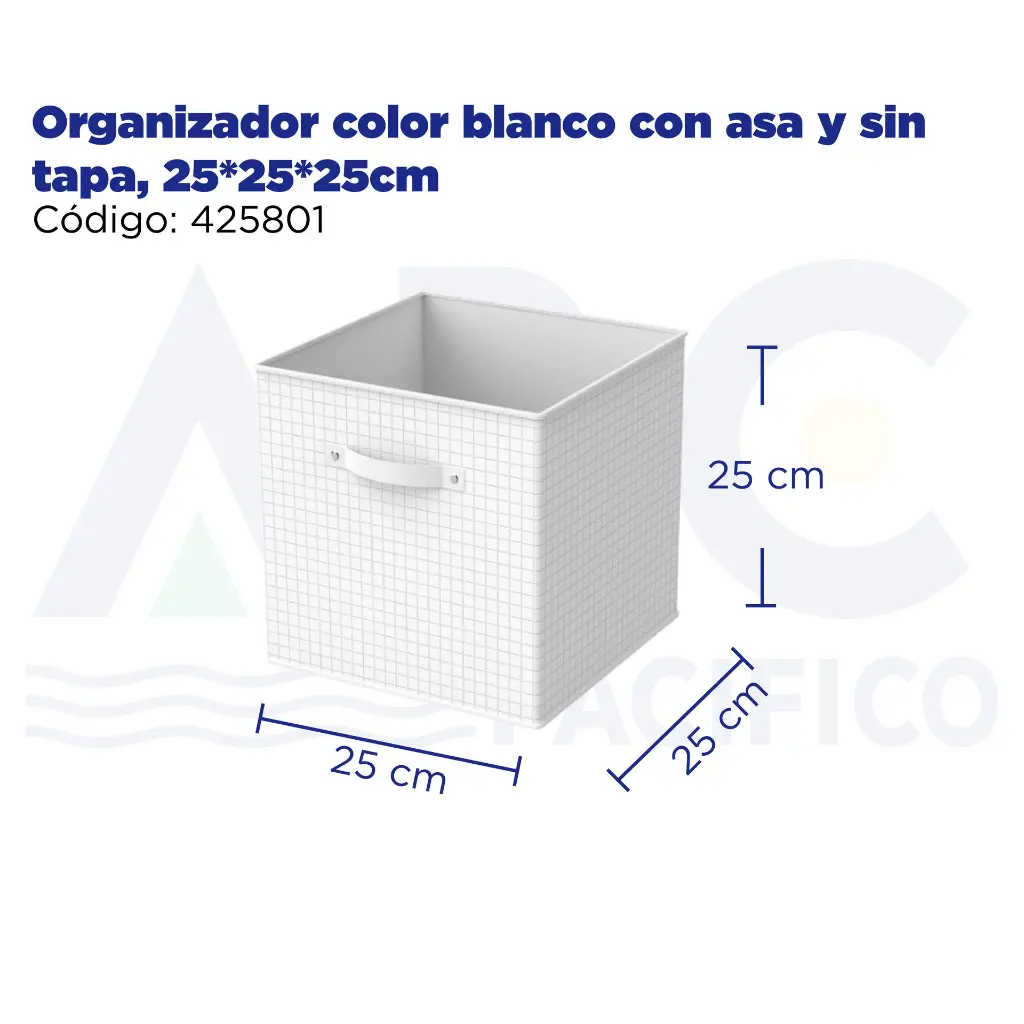 Organizador color blanco con asa y sin tapa, 25*25*25cm