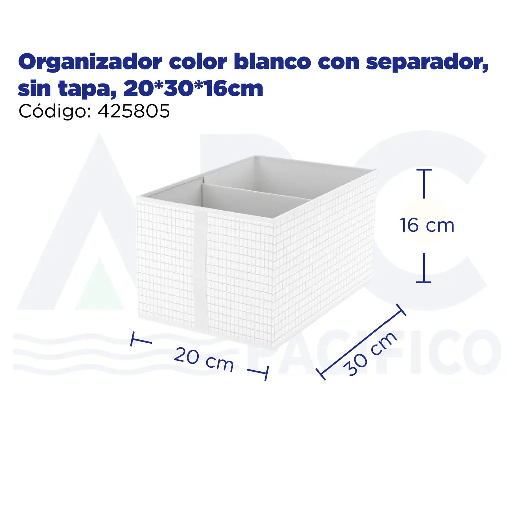 Organizador color blanco con separador, sin tapa, 20*30*16cm