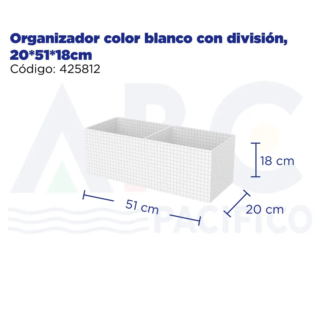 Organizador color blanco con división, 20*51*18cm