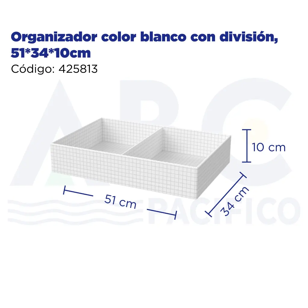 Organizador color blanco con división, 51*34*10cm