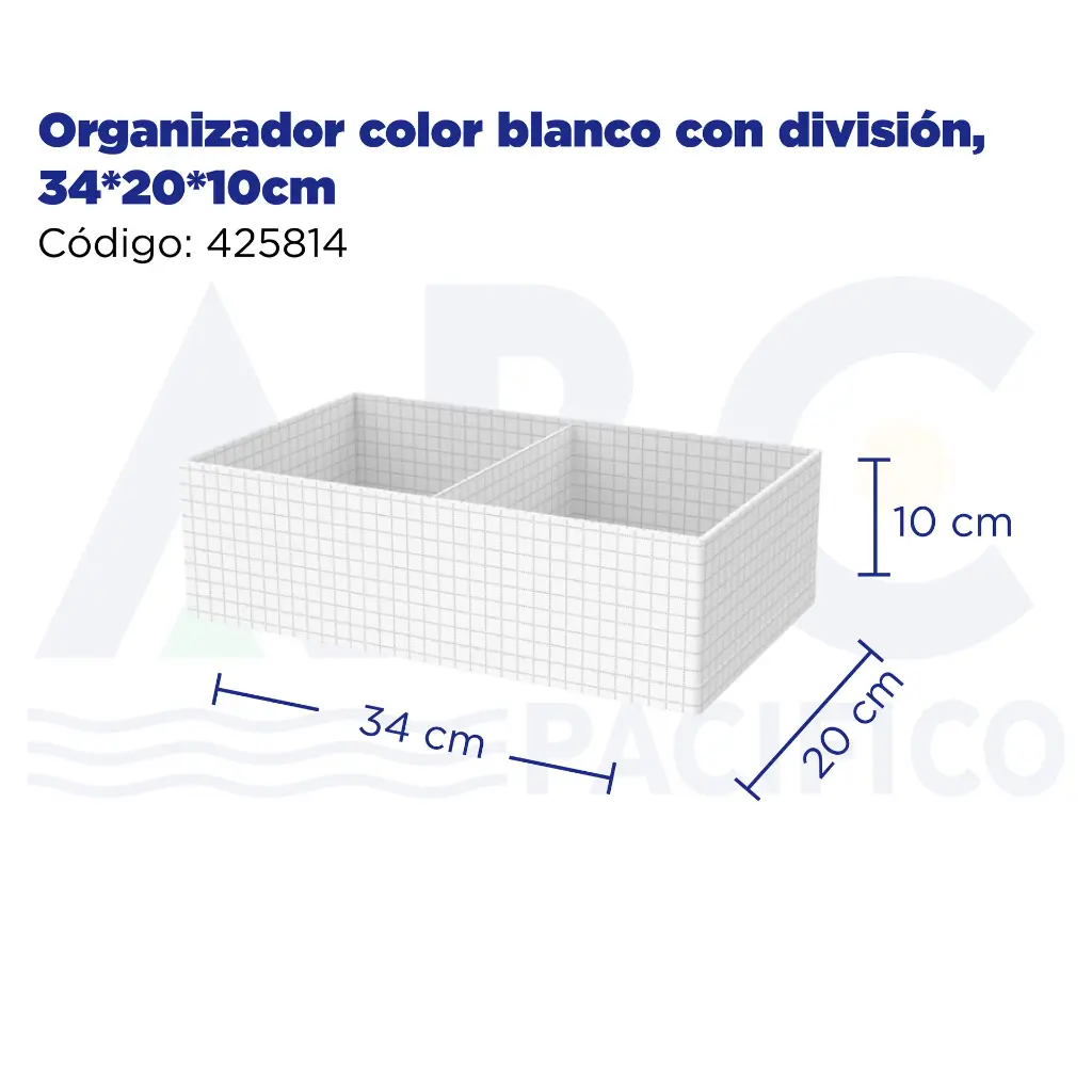 Organizador color blanco con división, 34*20*10cm