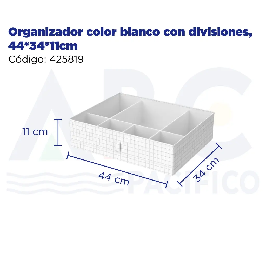 Organizador color blanco con divisiones, 44*34*11cm