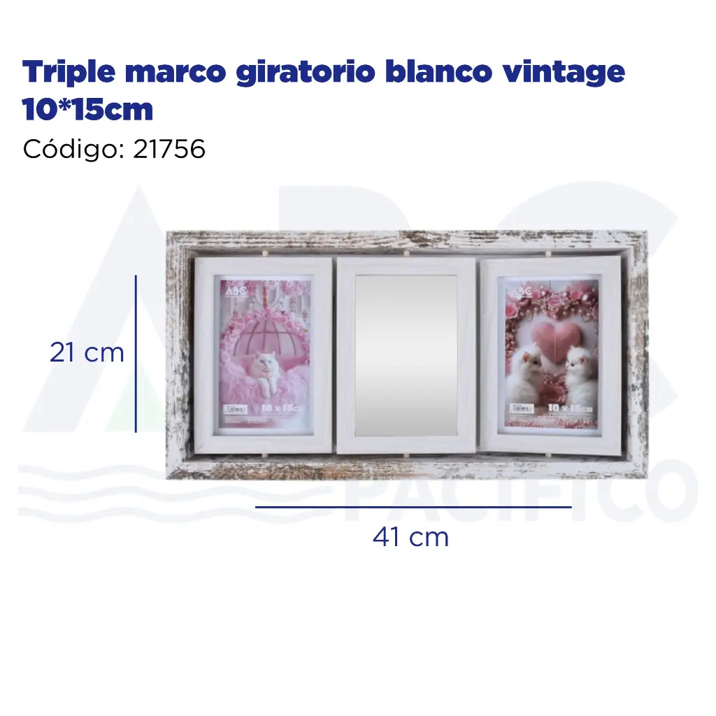 Triple marco giratorio blanco vintage 10*15cm