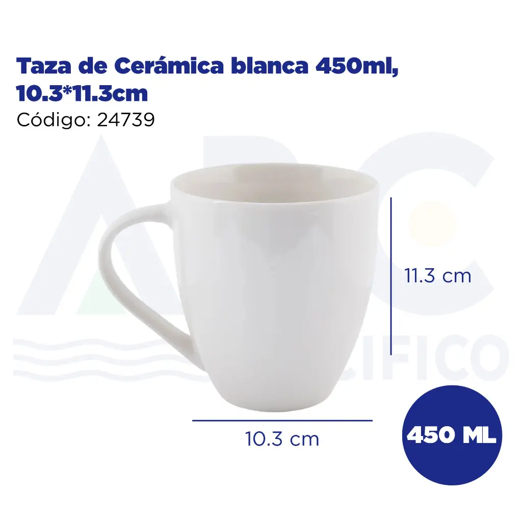 Taza de Cerámica blanca 450ml, 10.3*11.3cm