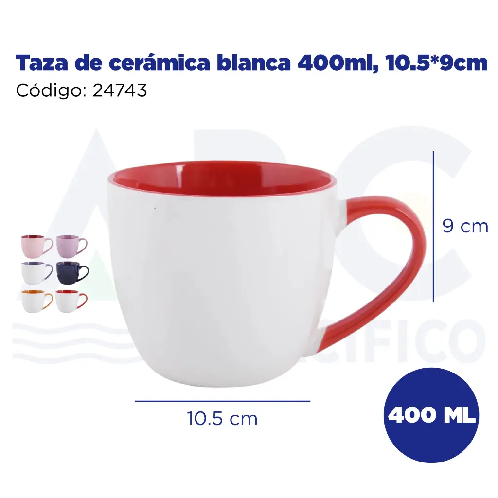 Taza de cerámica blanca 400ml, 10.5*9cm
