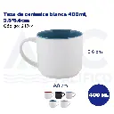 Taza de cerámica blanca 400ml, 9.8*8.6cm
