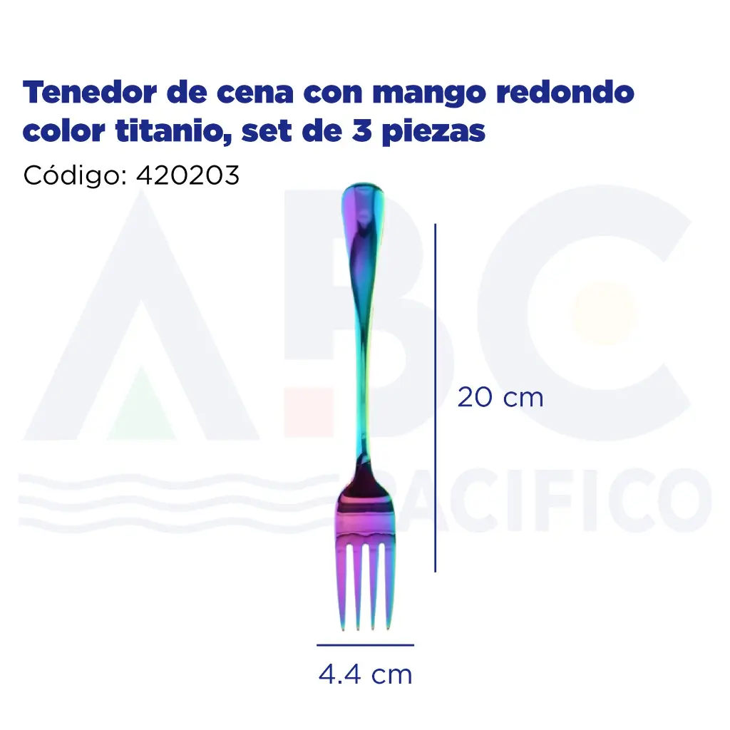 Tenedor de cena con mango redondo color titanio, set de 3 piezas