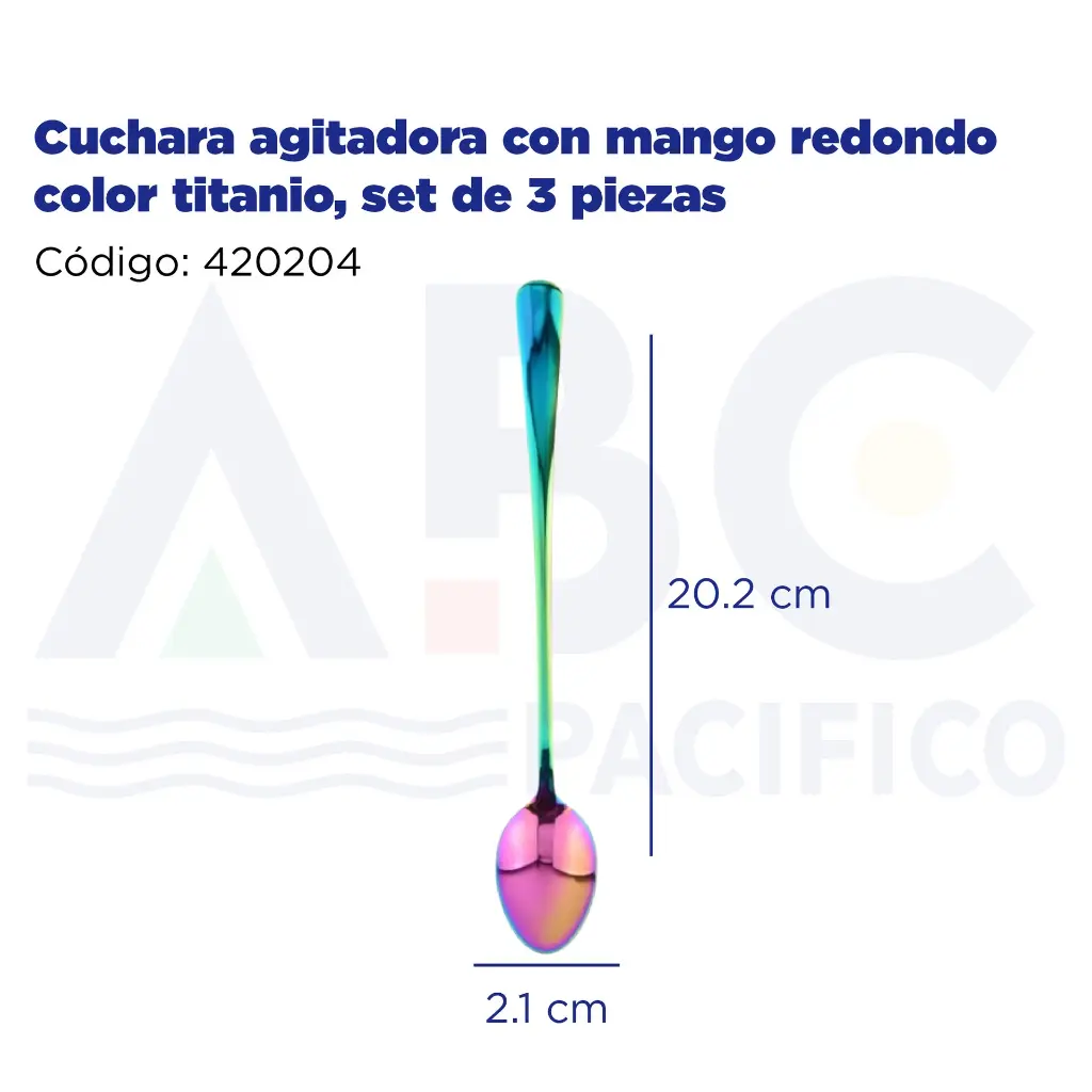Cuchara agitadora con mango redondo color titanio, set de 3 piezas